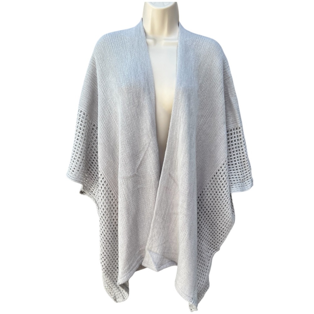 Kollie More Light Gray Open-Front Knit Wrap‎ Cardigan Subtle Silver Shimmer OS